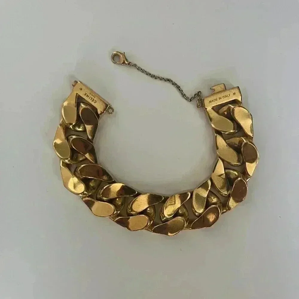 Celine | Chunky Cuban Link ID Gold Bracelet - Gold / Sz M - Picture 8 of 12